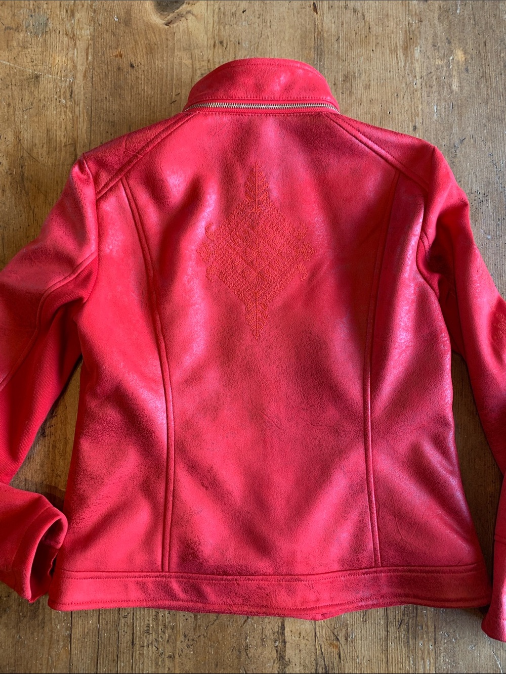 Desigual Women's Red Moto Asymmetrical Zip Leather Jacket - Picture 12 of 16